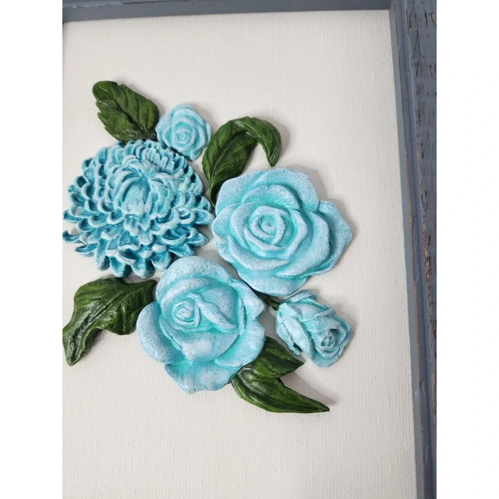 Fetco Home Decor 3D Flowers Wall Art Canvas Wood Framed Cottagecore BOHO